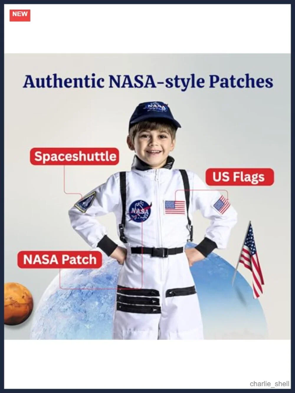 Kids NASA Astronaut Costume Orange Space Suit Cap Halloween Dress-Up
